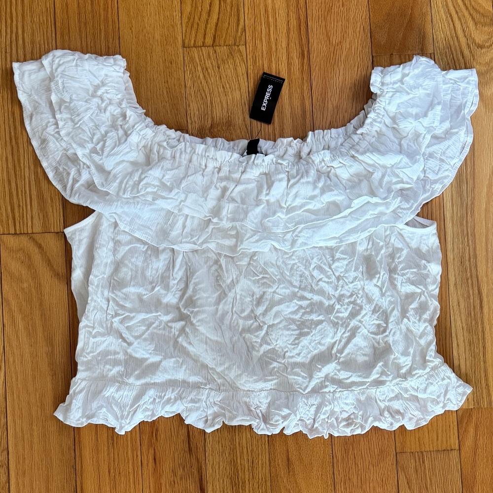 Express White Ruffle Off-Shoulder Crop Top/ Blouse - Picture 4 of 4